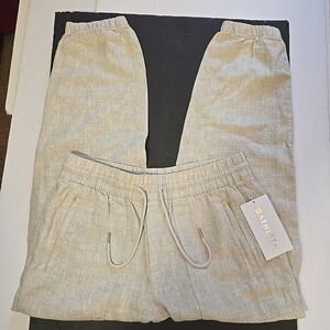NWT Athleta 100% Linen Retreat Cream Joggers/Lounge Pants Size S Tapered Ankle